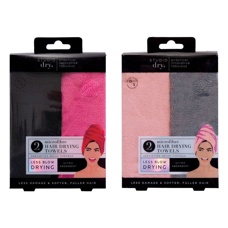 Danielle Creations, Turban Hair Towels, 2x2 Pack Pink & Black Packed Danielle Creations, Turban Hair Towels, 2x2 Pack Pink & Black Packed