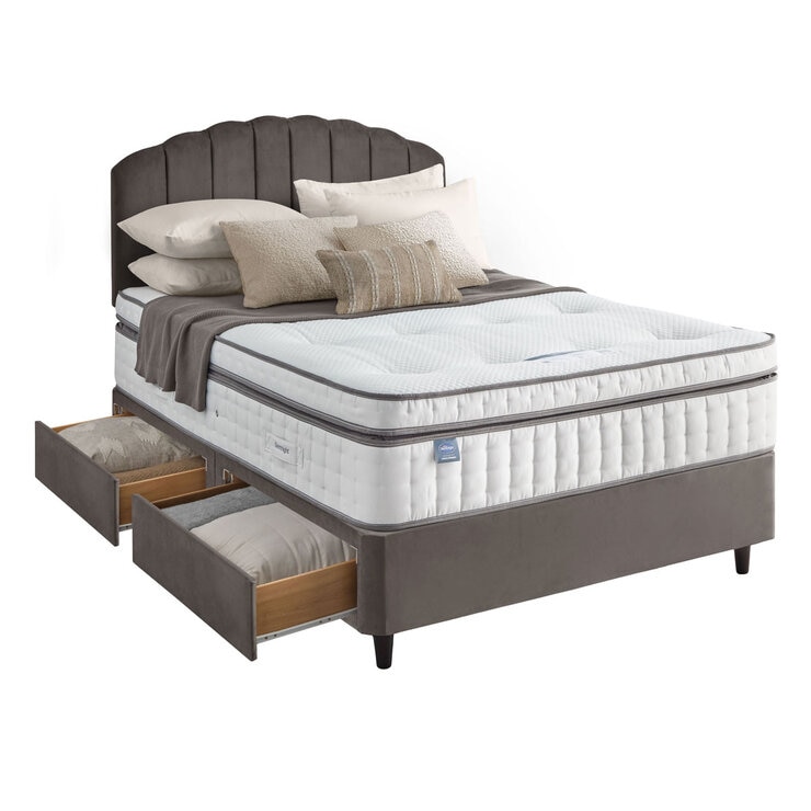Silentnight Velvet 4 Drawer Divan Base with Merlin Headboard in 3 Colours & 3 Sizes