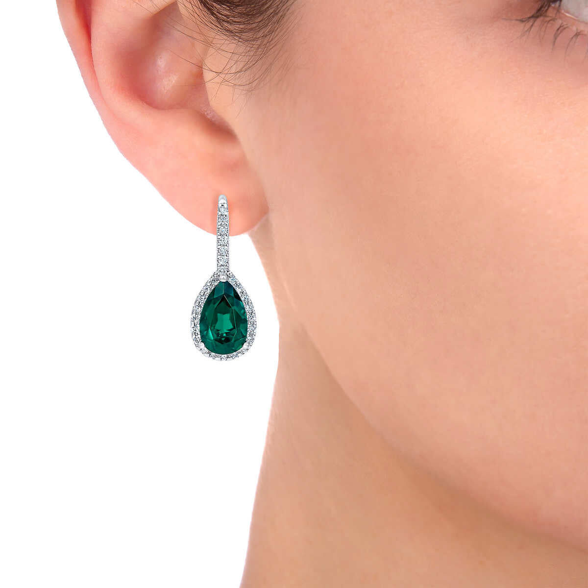 Pear Shaped Emerald and 0.50ctw Diamond Earrings