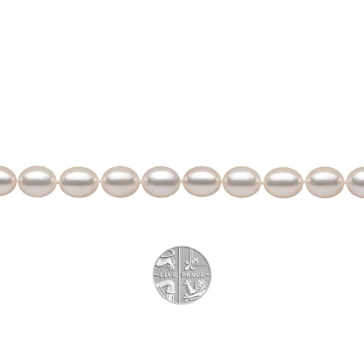 10-10.5mm Cultured Freshwater White Oval Pearl Necklace, 18ct White Gold