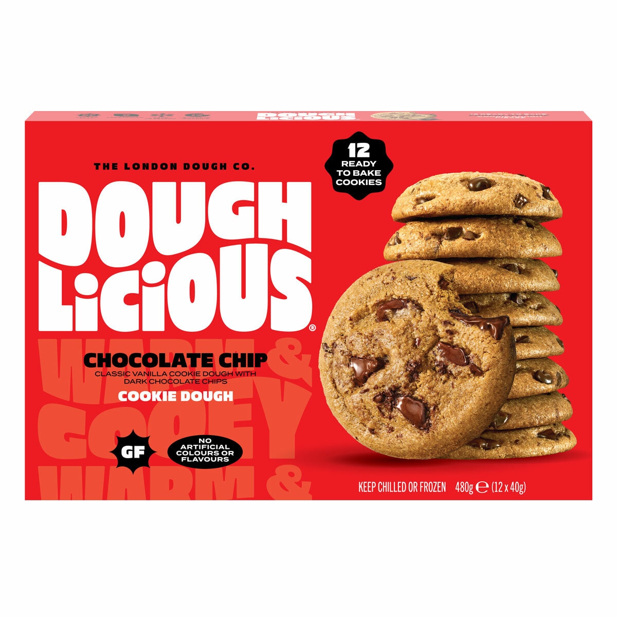 Doughlicious Chocolate Chip Gourmet Cookie Dough, 12 x 40g