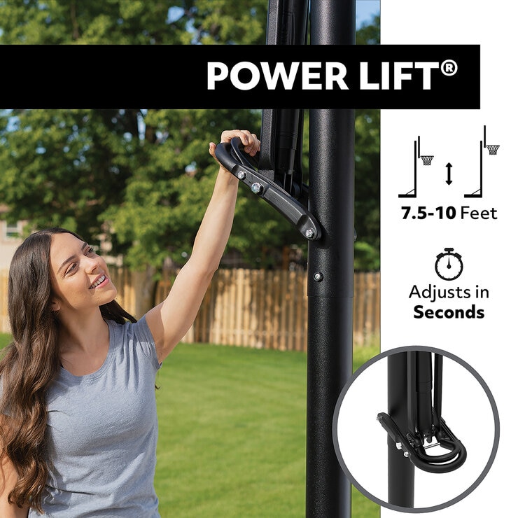 Image showing the Power Lift feature, raising the hoop from 7.5 to 10 feet