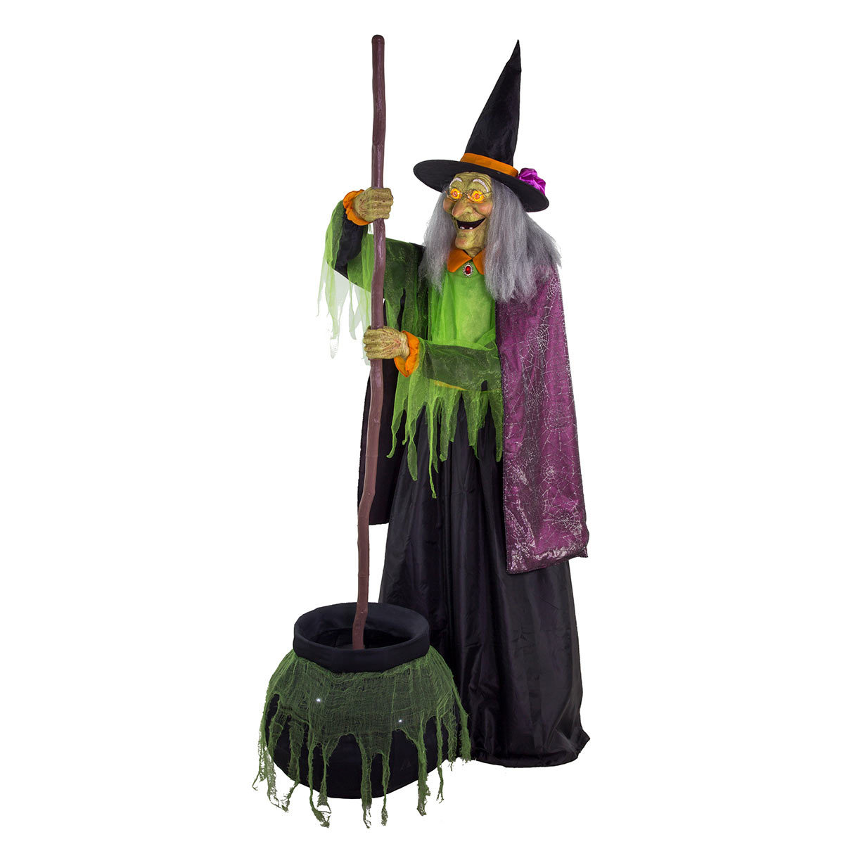 Stirring Witch with couldron on White background