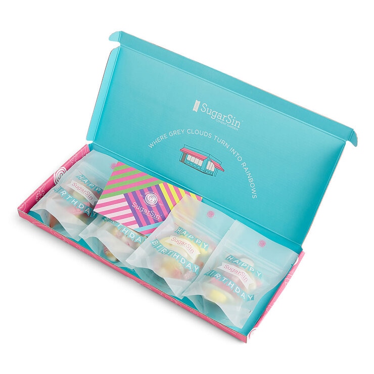 SugarSin 'Happy Birthday' Pick 'n' Mix Pouches Letterbox Gift In Pink SugarSin 'Happy Birthday' Pick 'n' Mix Pouches Letterbox Gift In Pink