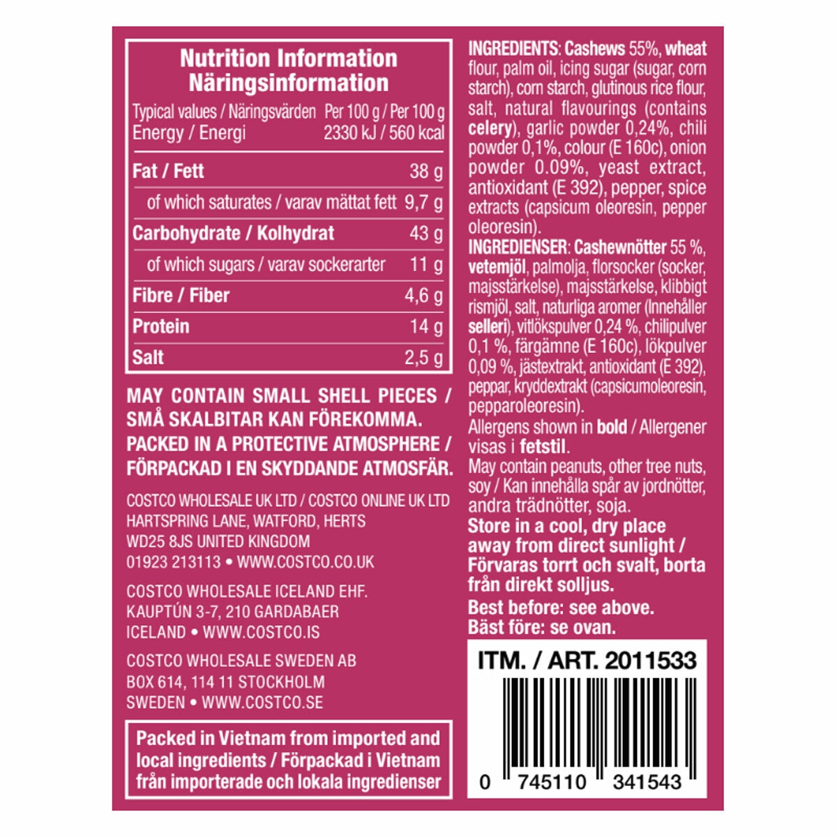 Ingredients and nutritional info Ingredients and nutritional info