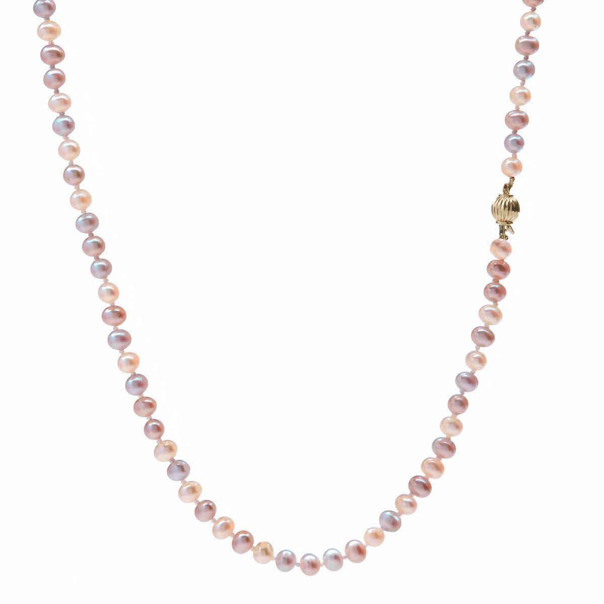6-6.5mm Cultured Freshwater Multi Colour Pearl Necklace, 14ct Yellow Gold