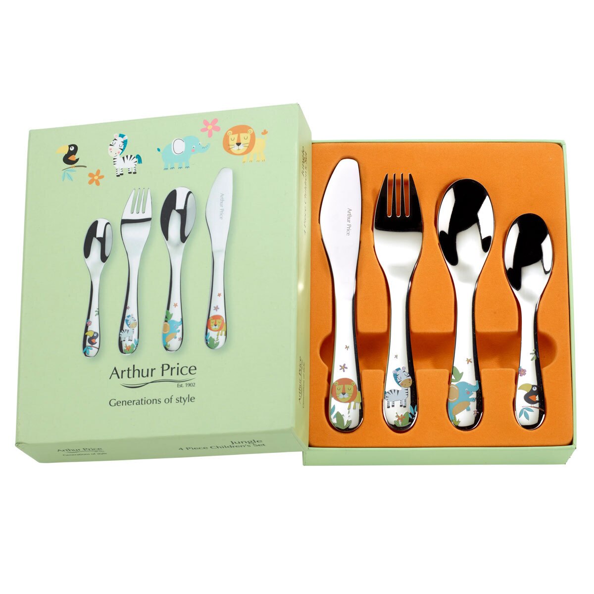 Arthur Price Jungle Children's Stainless Steel 4 Piece Cutlery Set