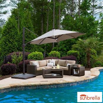 Garden Parasols Umbrellas Seasons Sentry 11ft 3 3m Umbrella With Led Solar Powered Lights Cantilever