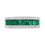 Baguette Cut Lab Emerald & 0.22ctw Diamond Ring, 18ct White Gold