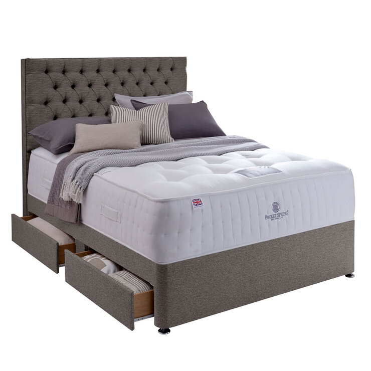 Pocket Spring Bed Company Mulberry Mattress & Pebble Grey Divan with 4 Drawers in 3 Sizes Pocket Spring Bed Company Mulberry Mattress & Pebble Grey Divan with 4 Drawers in 3 Sizes