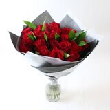 Valentine's 28 Stem Two Dozen Colombian Freedom Red Roses & Cocculus Bouquet with Greetings Card
