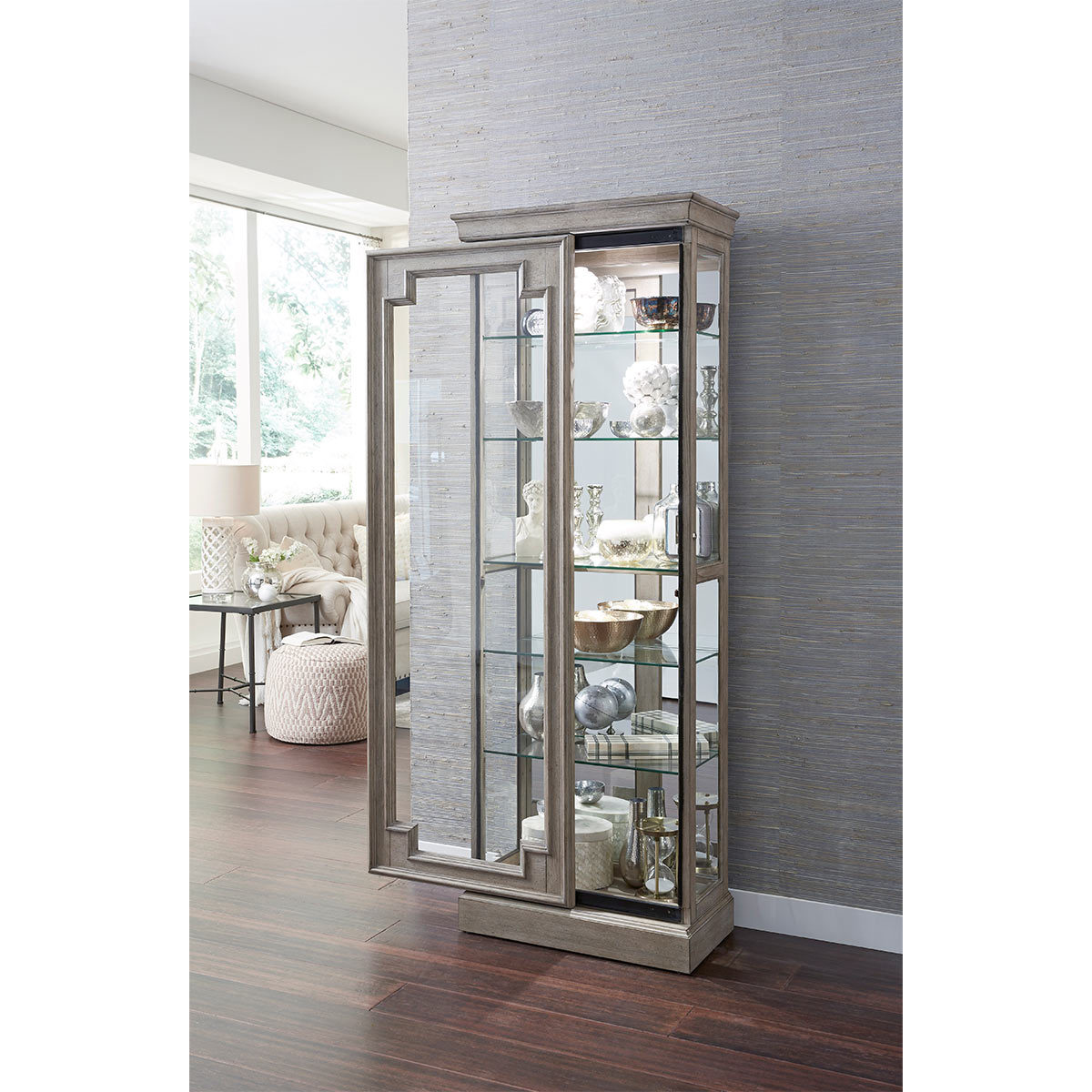 Pulaski Display with LED Light, Adjustable Glass Shelves and