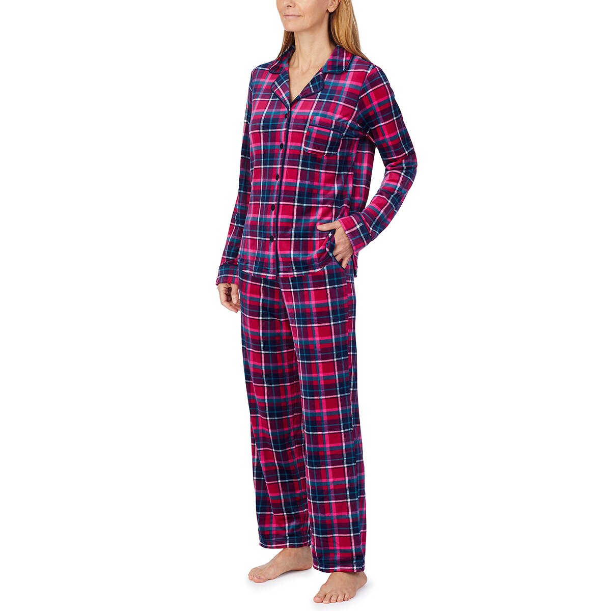 Carole Hochman Women's Silky Fleece Notch Collar 2 Piece Pyjama Set in