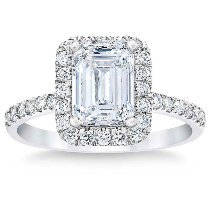 3.65ctw Emerald Cut Diamond Halo Ring, Platinum Costco UK