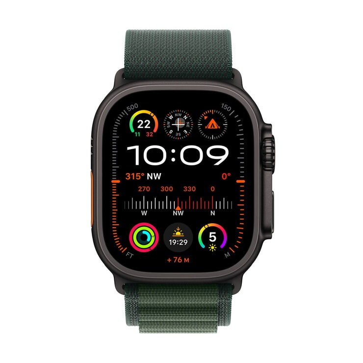 Apple Watch Ultra 2 GPS + Cellular, 49mm Titanium Case with Green Alpine Loop - Medium, MX4R3QA/A