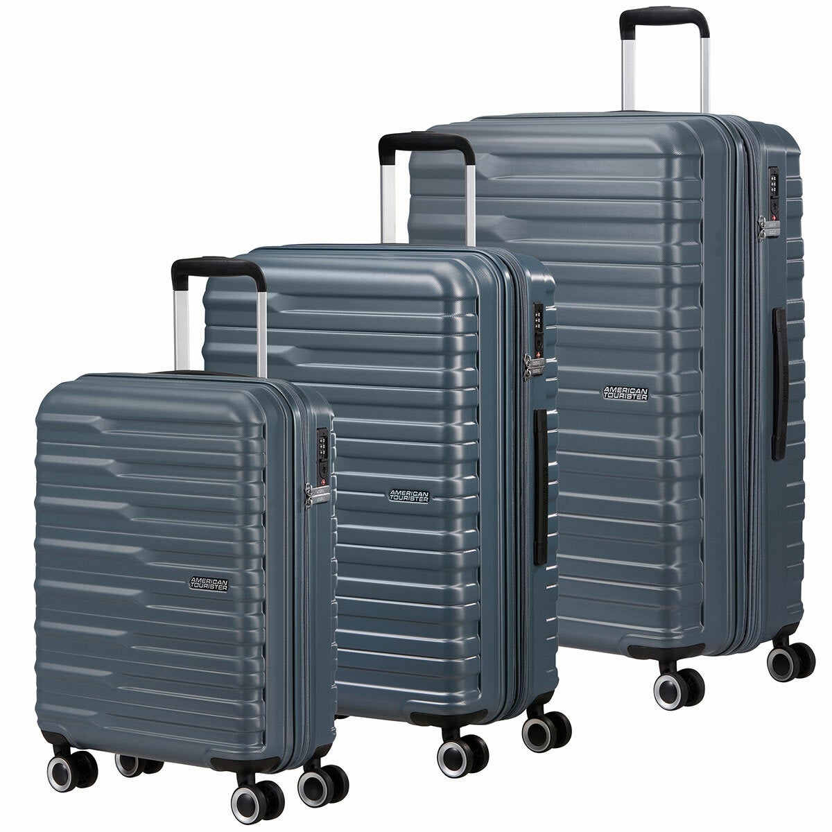 American Tourister 3pc Luggage Set Spinner Case In Storm Blue
