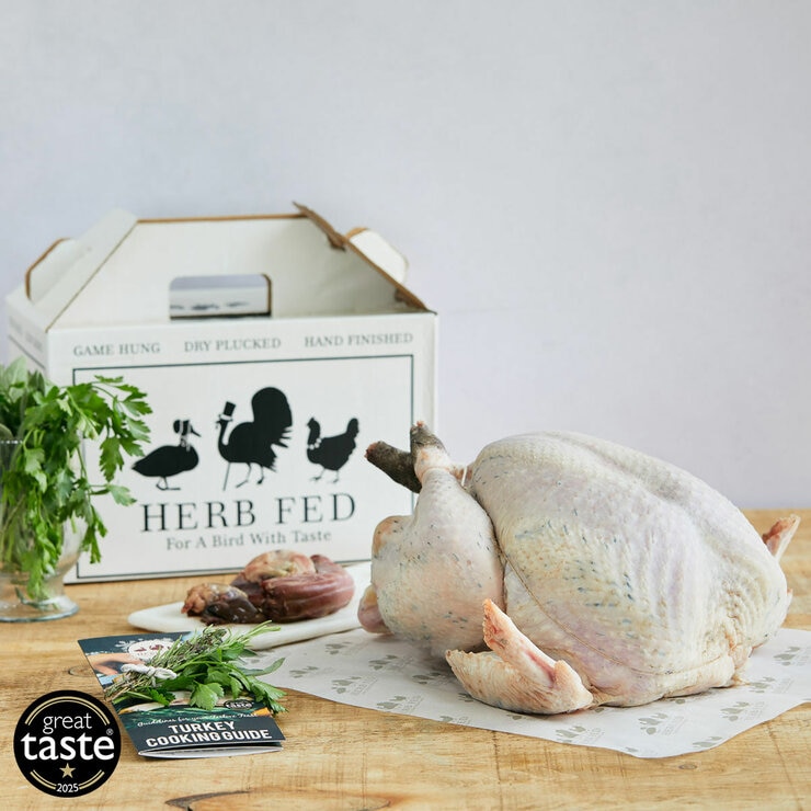 Herb Fed Free Range Bronze Turkey, 8kg Minimum Weight (Serves 14-16 People) Herb Fed Free Range Bronze Turkey, 8kg Minimum Weight (Serves 14-16 People)