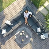 Maze Ethos Large Corner Patio Set + 10ft x 10ft Solar LED Cantilever Umbrella with Base