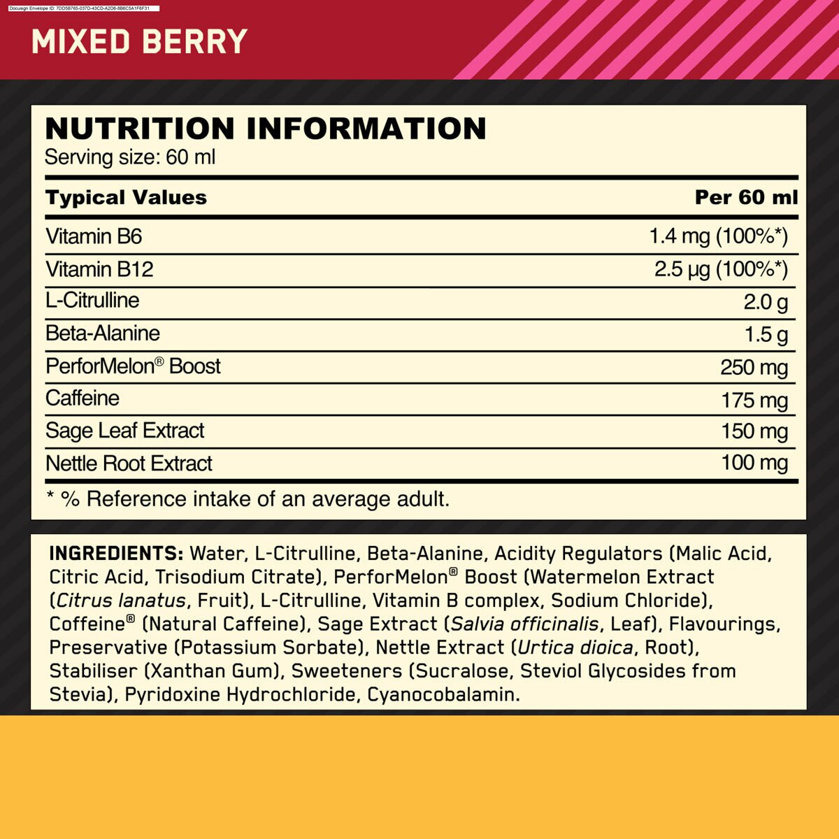 Optimum Nutrition Gold Standard, Pre-workout shots Mixed Berries, 2 x 12 x 60ml