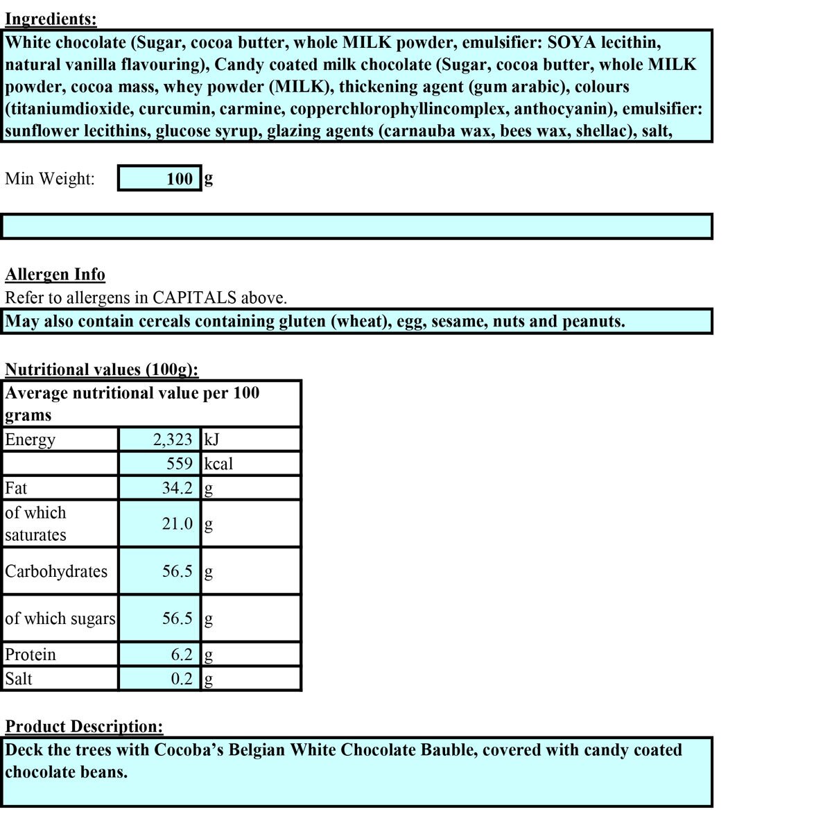 nutritional info