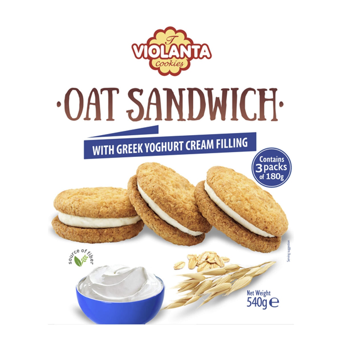 Violanta Oat Sandwich with Greek Yoghurt Filling, 3 x 180g