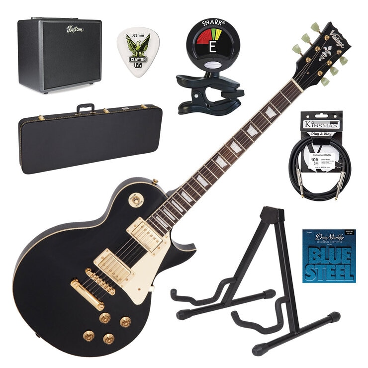 Vintage V100 Electric Gloss Black Guitar Bundle Vintage V100 Electric Gloss Black Guitar Bundle