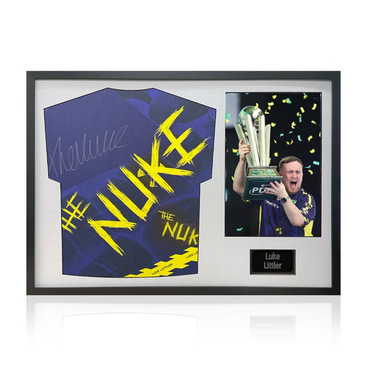 Luke Littler Signed Framed Darts Shirt including 1 Photo in 2 Options: White or Black Mount