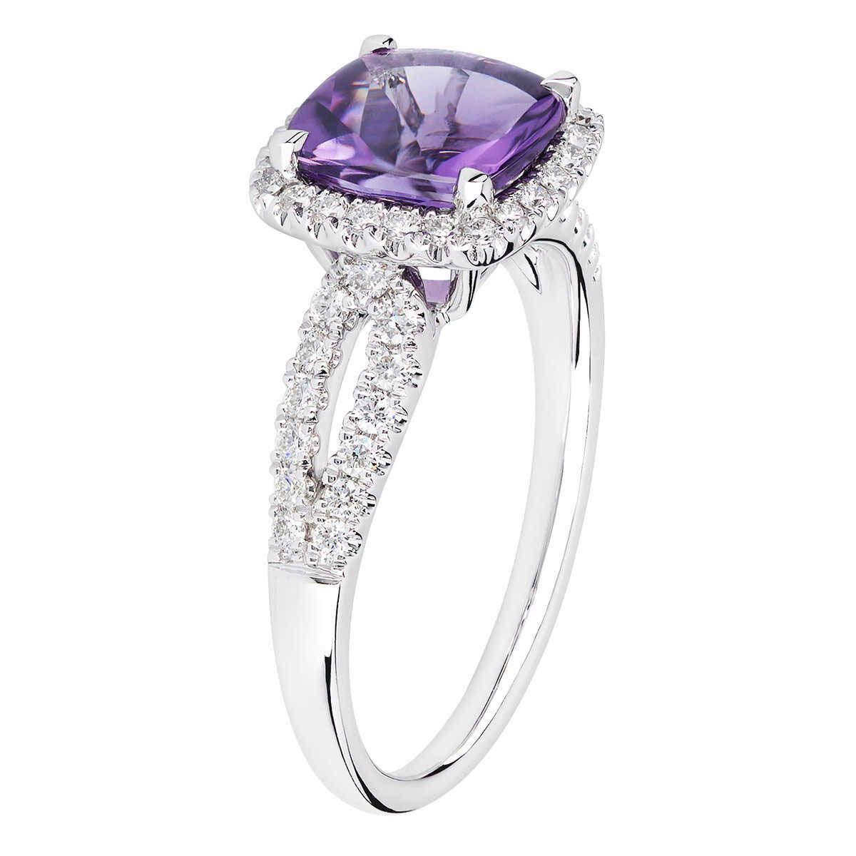 Amethyst and Diamond 14kt White Gold Ring