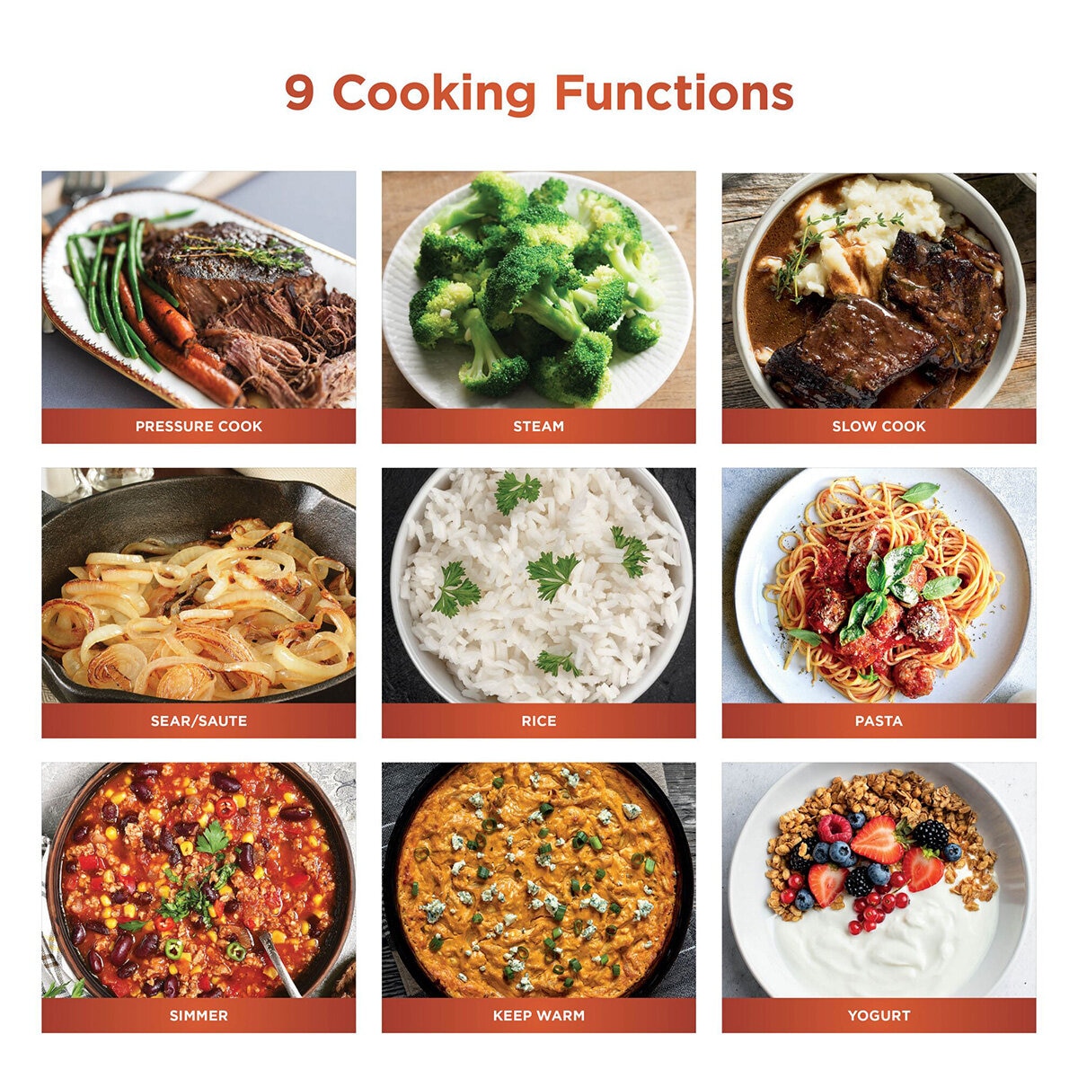 Lifestyle image showing 9 cooking functions Lifestyle image showing 9 cooking functions