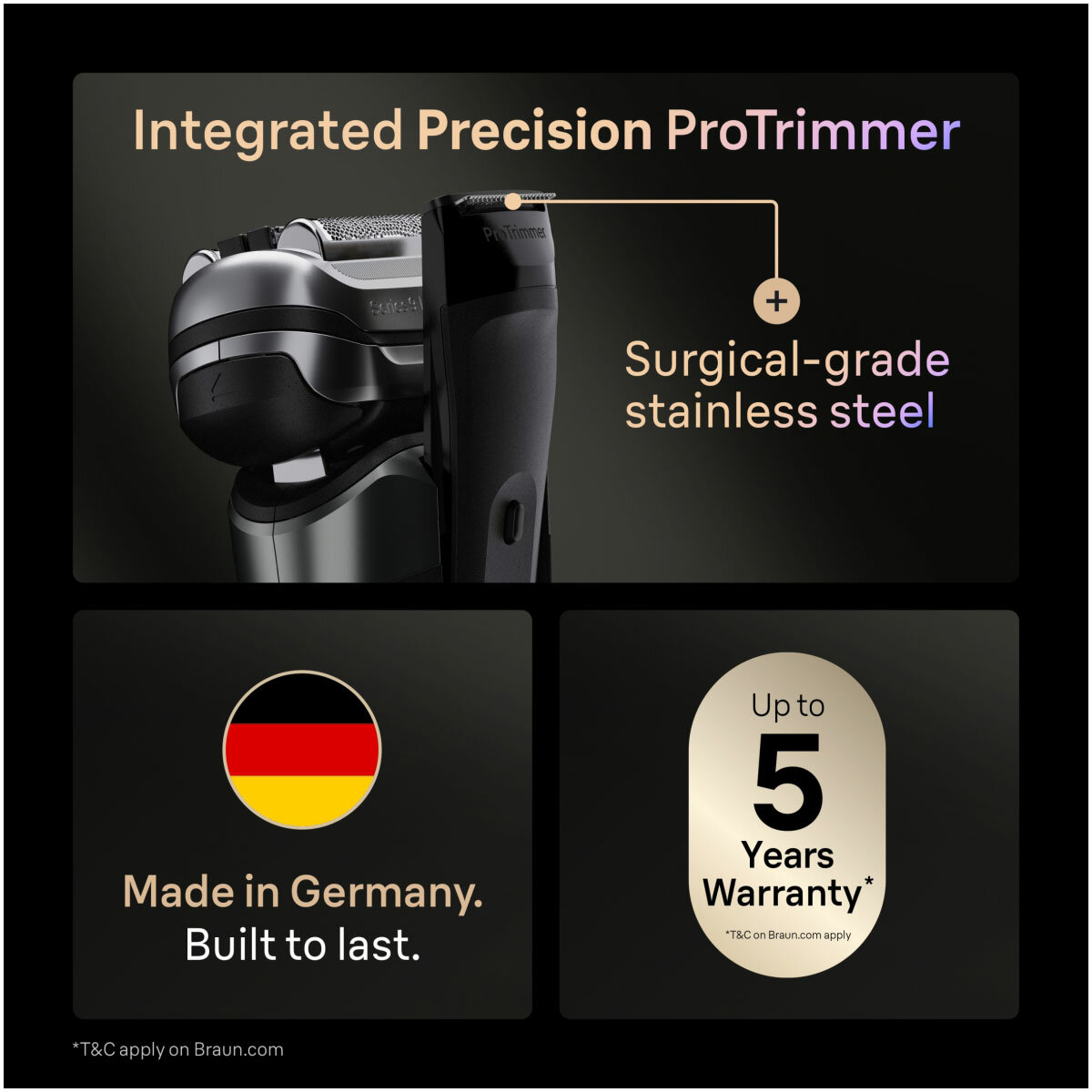 Lifestyle image of Braun Series 9 Pro+ Shaver with integrated precision protrimmer