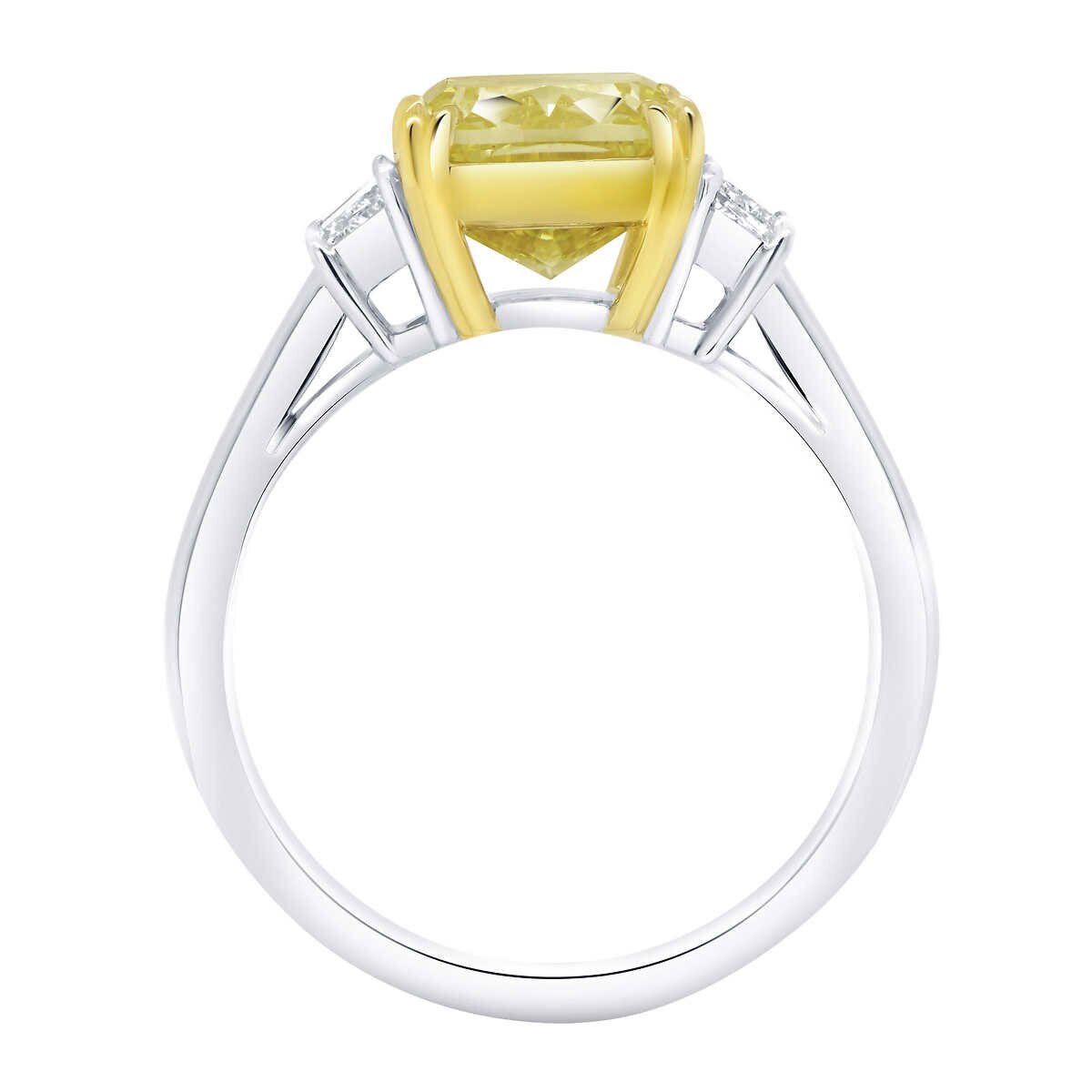 4.56ctw Cushion Cut Fancy Intense Yellow Three Stone Diam
