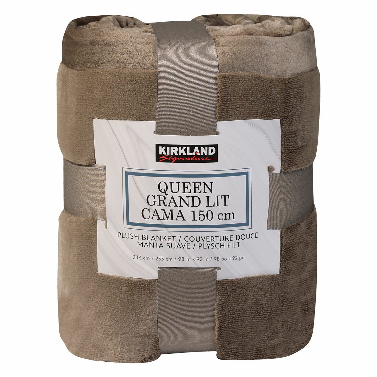 Kirkland Signature Taupe Queen Plush Blanket, 248 x 233 cm