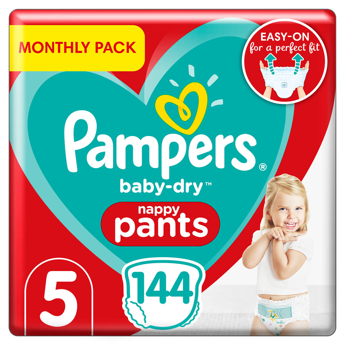 Pampers Baby Dry Nappy Pants Size 5, Monthly 144 Pack