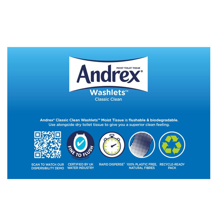 Andrex Classic Clean Washlets Wipes, 12 x 36 Pack