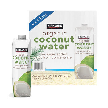 Kirkland Signature Organic Coconut Water No Added Sugar, 9 x 1L