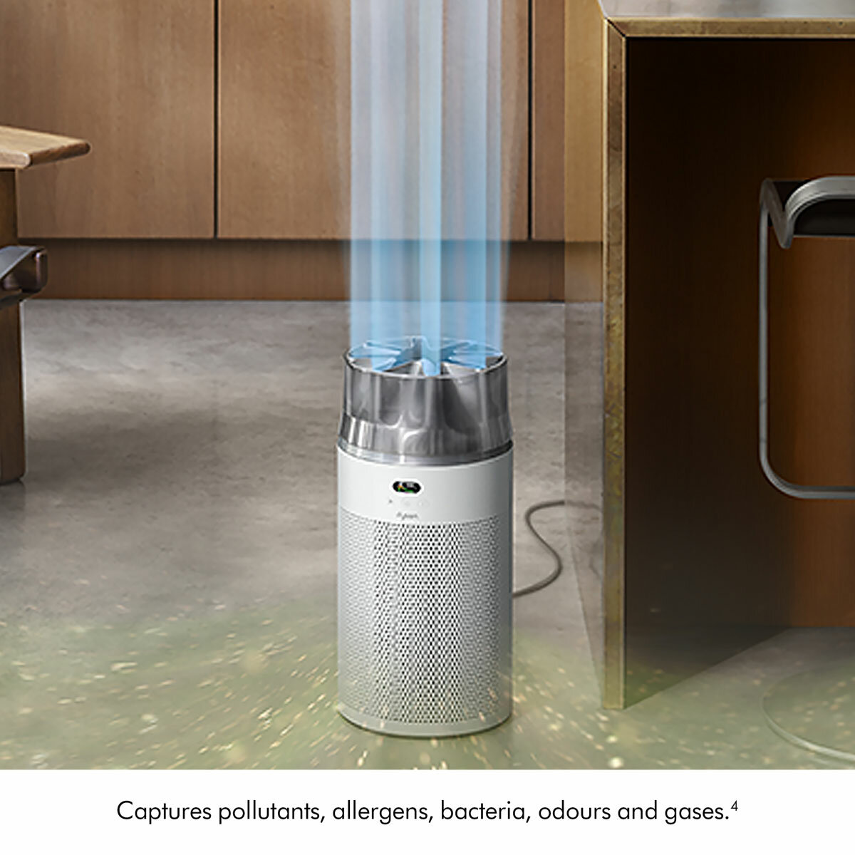 Lifestyle image of  Dyson Hushjet capturing pollutants, allergens, bateria, odours and gases
