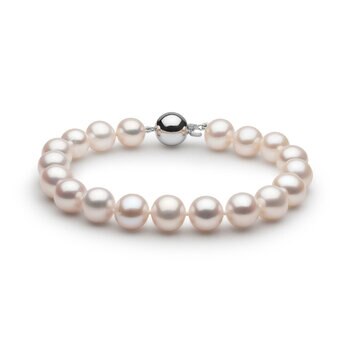 9-9.5mm Cultured Freshwater White Pearl Bracelet, 18ct White Gold