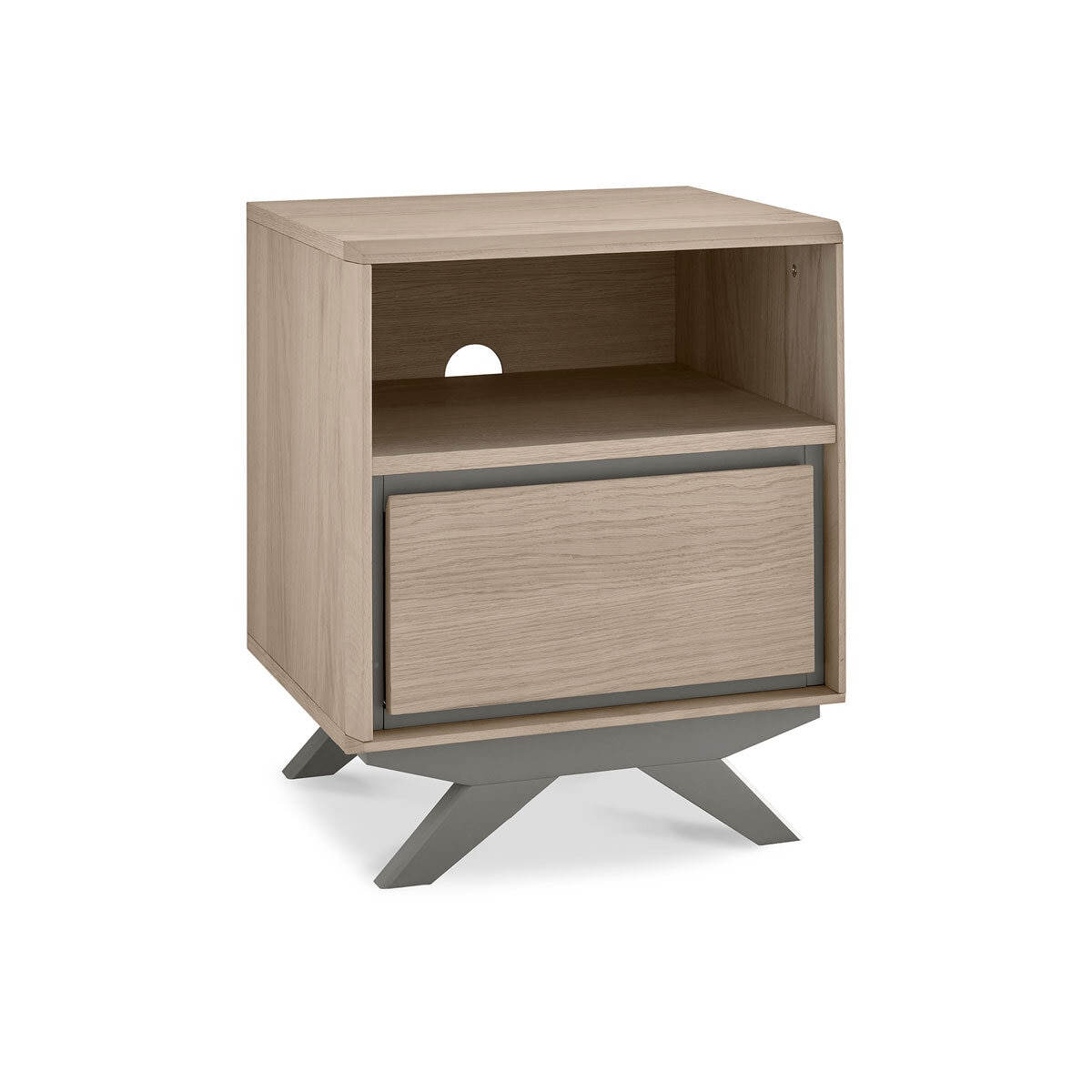 Bentley Designs Brunel Scandi Oak & Dark Grey One Drawer Nightstand, 2 Pack, Front View