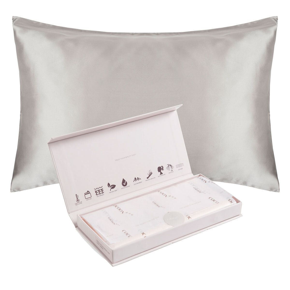 Belledorm Cocoonzzz Silk Pillowcase in Platinum