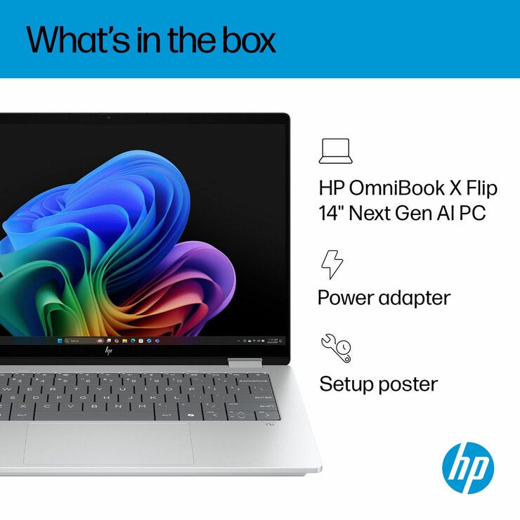 HP Omnibook X Flip, Intel Core Ultra 5, 16GB RAM, 512GB SSD, 14 Inch Convertible 2 in 1 Laptop, 14-FM0005NA