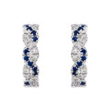 Round Cut Blue Sapphire & 0.18ctw Diamond Hoops, 14ct White Gold