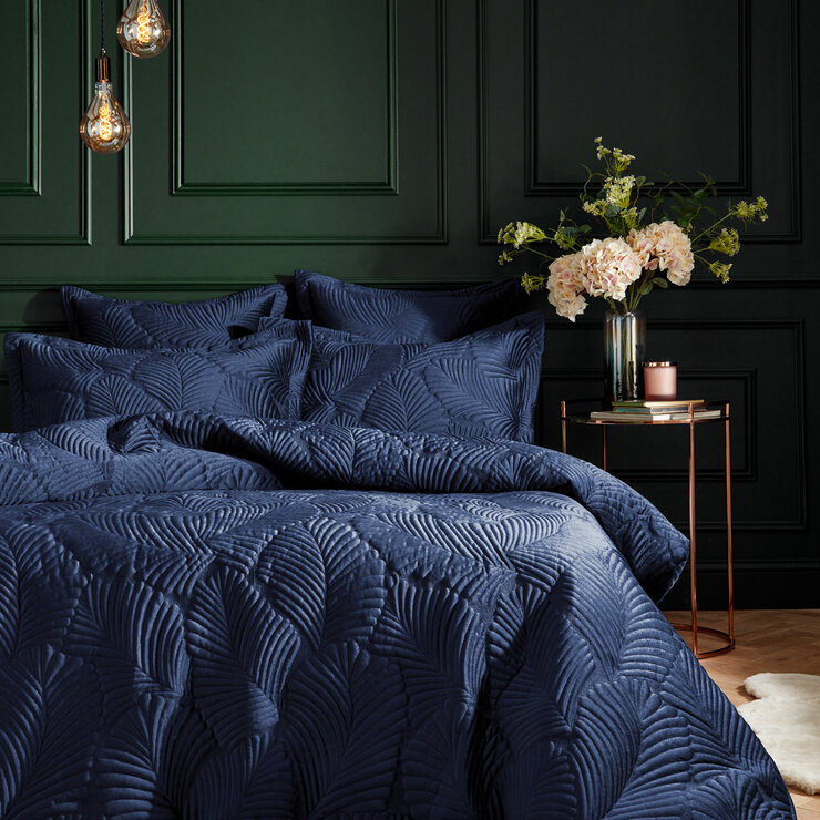 Paoletti Palmeria Velvet Navy Duvet Cover Set in 3 Sizes Paoletti Palmeria Velvet Navy Duvet Cover Set in 3 Sizes