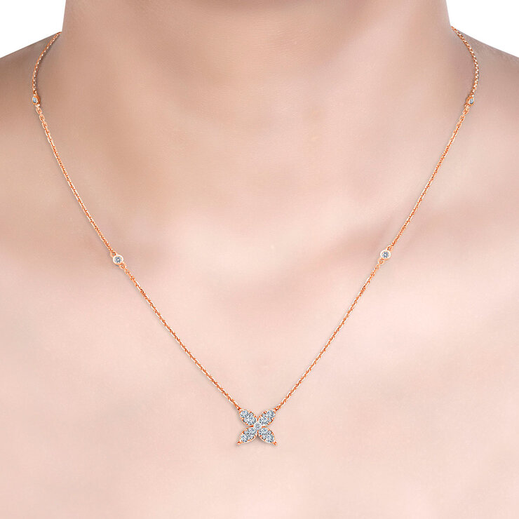 0.50ctw Round Brilliant Cut Diamond Flower Necklace, 14k Rose Gold