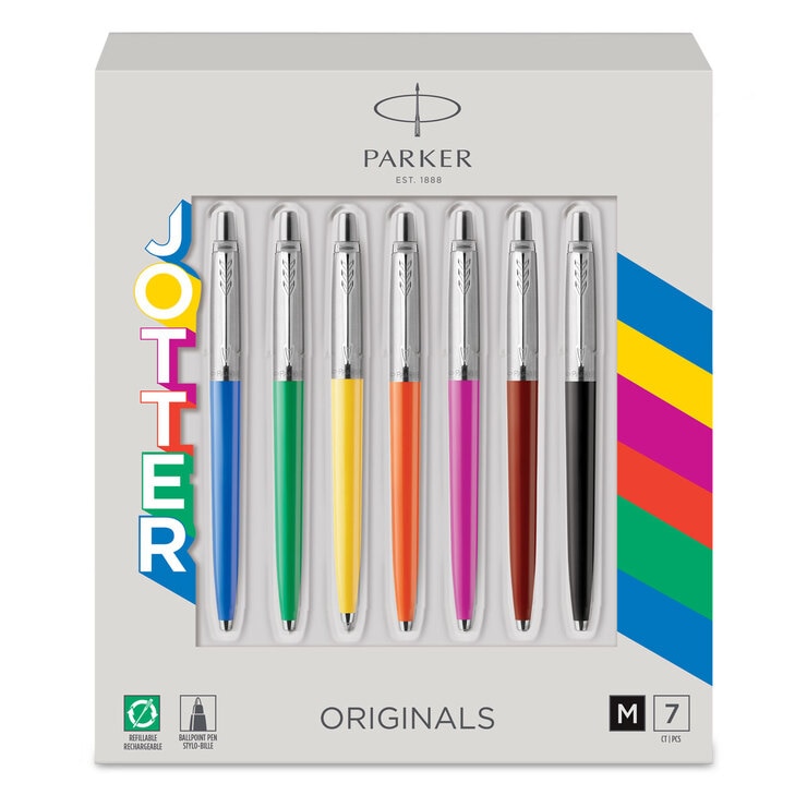 Parker Jotter Originals 7 Pack of Medium Tip Ballpoint Pens with Black