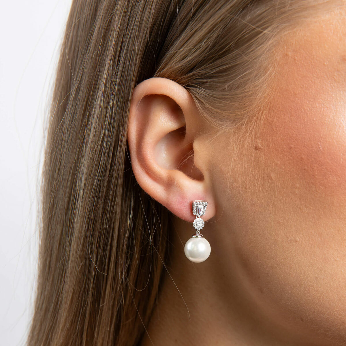 Diamonfire Zirconia and Shell Pearl Drop Earrings