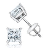 1.00ctw Princess Cut Diamond Stud Earrings, Platinum