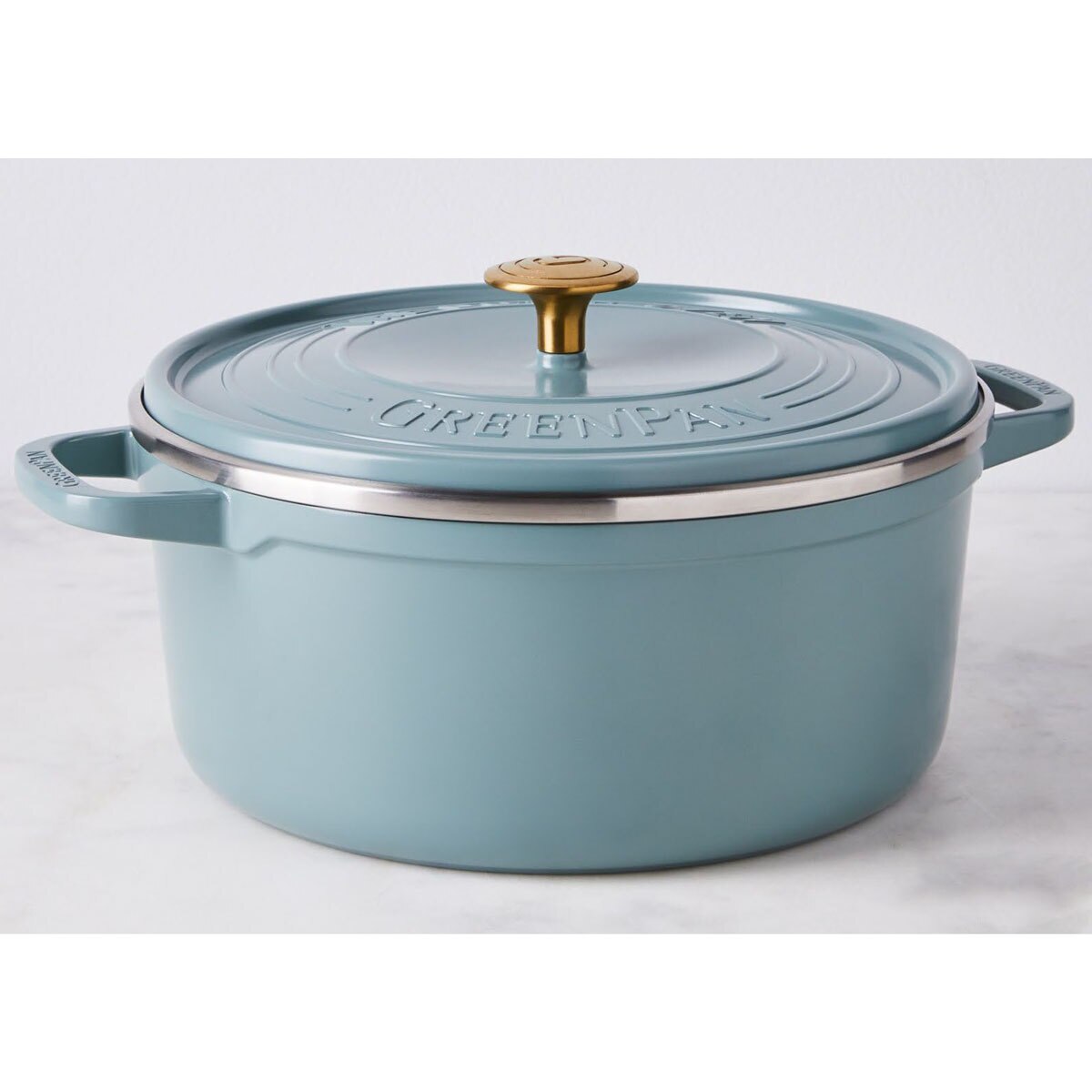 Greenpan Featherweight 26cm Cast Aluminium Casserole Dish, Smokey Blue