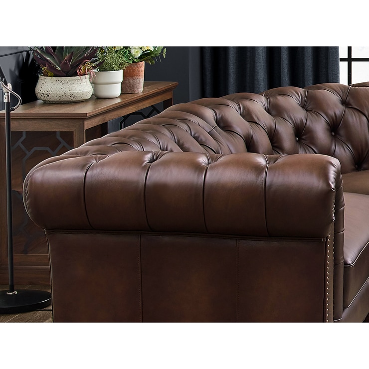Allington Brown Leather Chesterfield Corner Sofa Costco UK