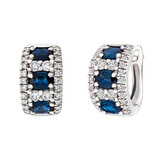 Oval Blue Sapphire and 0.45ctw Diamond Hoop Earrings, 18ct White Gold