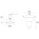 Line drawing of light on white background with dimensions